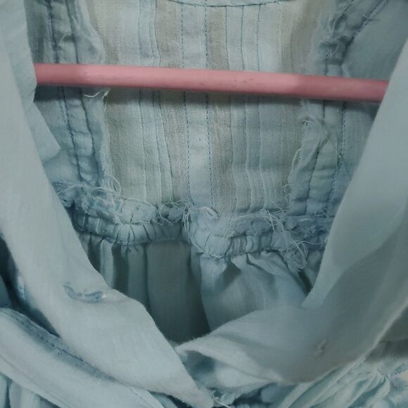 Vintage Girls Handmade Blue Dress Puff Sleeves Back Bow Bodice Pleats & Ruffles - Picture 6 of 11